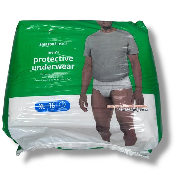 Amazon Basics Protective Underwear Men’s XL Maximum Absorbency 16 Count New - Picture 1 of 6